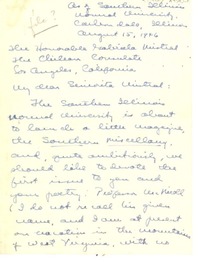 [Carta] 1946 Aug. 15, Carbondale, Illinois, [EE.UU.] [a] The Honorable Gabriela Mistral, The Chilean Consulate, Los Angeles, California, [EE.UU.]