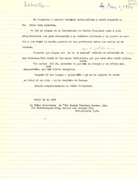 [Carta] 1954 mayo 1 [al] Señor Presidente de "The Bryant Teachers Bureau, Inc.", Philadelphia
