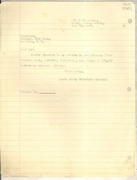 [Carta] 1946 June 10, Sierra Madre, Calif. [a] President National City Bank, New York