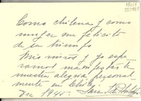 [Tarjeta] 1945 dic., [Santiago] [a] Gabriela Mistral