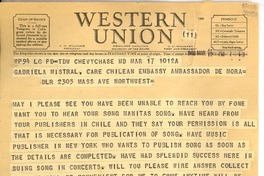 [Telegrama] 1946 Mar. 17, Estados Unidos [a] Gabriela Mistral