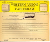 [Telegrama] Roslyn Harbor, Long Island, [Estados Unidos] [a] Ernest Hemingway, Habana, Cuba