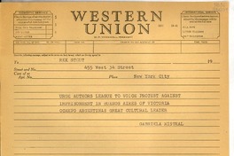 [Telegrama] Roslyn Harbor, Long Island, [Estados Unidos] [a] Rex Stout
