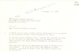 [Carta] 1992 Dec. 11, North Naples, Florida, [Estados Unidos] [a] Don Edmundo Vargas Carreño, Ministro de Relaciones Exteriores, República de Chile