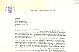 [Carta] 1992 nov. 11, Santiago [a] Señora Doris Dana, North Naples, Florida, Estados Unidos