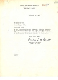 [Carta] 1968 Oct. 16, New York [a] Miss Doris Dana, Hack Green Road, Pound Ridge, N. Y.