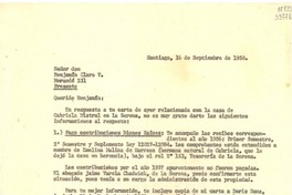 [Carta] 1958 sept. 16, Santiago [a] Señor don Benjamín Claro V., Morandé 231