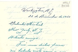 [Carta] 1950 dic. 22, Washington D. C. [a] Gabriela Mistral, New York