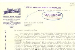 [Carta] 1950 nov. 25, Tucuman, Argentina [a] Gabriela Mistral, Veracruz, México
