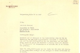 [Carta] 1947 jul. 28, Valparaíso, [Chile] [a] Gabriela Mistral, Consulado de Chile, Los angeles, California, EE.UU. de América.