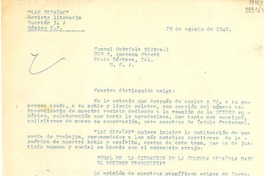 [Carta] 1948 ago. 29, México D. F. [a] Consul Gabriela Mistral, Santa Barbara, California, U.S.A.