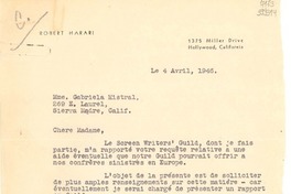 [Carta] 1946 avr. 4, Hollywood, California [a] Gabriela Mistral, Sierra Madre, California