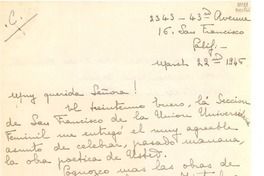 [Carta] 1945 mar. 23, San Francisco, Calif., [Estados Unidos] [a] Gabriela Mistral