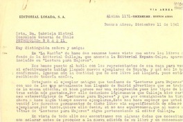 [Carta] 1941 dic. 11, Buenos Aires, [Argentina] [a] Gabriela Mistral, Petrópolis, Brasil