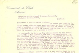 [Carta] 1934 mar. 28, Madrid, [España] [a] Excmo. Señor don Miguel Cruchaga Tocornal, Ministro de Relaciones Exteriores, Santiago