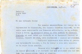 [Carta] 1965 abr. 8, Concepción, [Chile] [a] Doris Dana, N. Y.