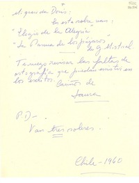 [Carta] 1960, Chile [a] Doris Dana