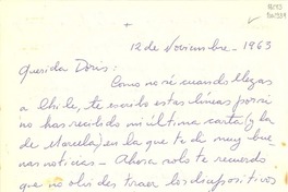 [Carta] 1963 nov. 12, Santiago [a] Doris Dana
