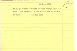 [Borrador de telegrama] 1965 mar. 4, [Estados Unidos] [a] Laura Labarca