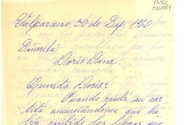 [Carta] 1960 sept. 30, Valparaíso [a] Doris Dana