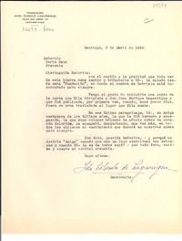 [Carta] 1960 abr. 8 Santiago, [Chile] [a] Doris Dana