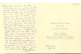 [Tarjeta] 1961 diciembre, Arequipa, [Perú] [a] Doris Dana