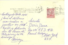 [Tarjeta postal] 1961, Santiago, Chile [a] Doris Dana, Pound Ridge, New York