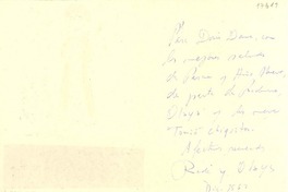 [Tarjeta] 1960, diciembre, Santiago, Chile [a] Doris Dana