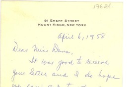 [Carta] 1958 apr. 6, New York [a] Doris Dana, Long Island, New York