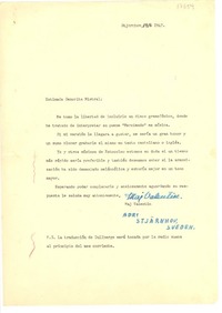 [Carta] 1947 jun. 19, Stjärnhov, Sweden [a] Gabriela Mistral