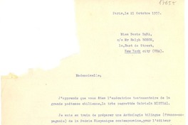 [Carta] 1957 oct. 21, París, Francia [a] Doris Dana, New York