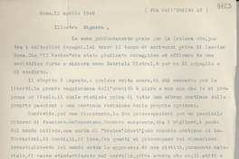 [Carta] 1946 apr. 12, Roma [a] Gabriela Mistral