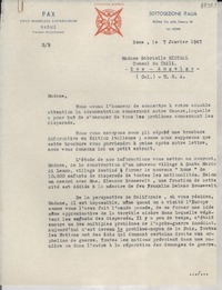 [Carta] 1947 janv. 7, Roma, [Italia] [a] Gabriela Mistral, Los Ángeles, California