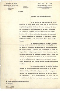 [Carta] 1948 septiembre 3, Santiago, Chile [a] Encargado de Negocios de Chile en Venezuela