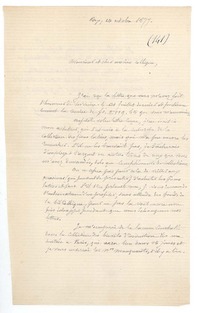 [Carta] 1877 oct. 14, París, Francia [a] Ramón Briseño