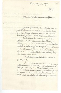 [Carta] 1876 jun. 15, París, Francia [a] Ramón Briseño