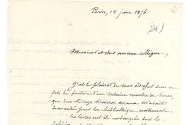 [Carta] 1876 jun. 15, París, Francia [a] Ramón Briseño