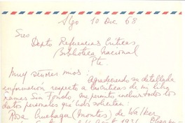 [Carta] 1968 dic. 10, Santiago, Chile [a] Biblioteca Nacional de Chile