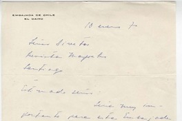 [Carta] 1970 ene. 10, El Cairo, Egipto [al] Director de la Revista Mapocho