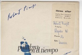 [Dedicatoria] 1975, Santiago, Chile [a] Robert Pinget