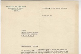 [Carta] 1974, mar. 25, Santiago, Chile [a] Roque Esteban Scarpa