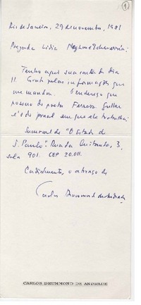 [Carta] 1981 oct. 29, Río de Janeiro, Brasil [a] Lidia Neghme Echeverría