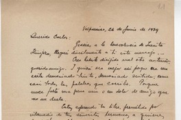 [Carta] 1929 jun. 26, Valparaíso, Chile [a] Carlos Cassasus.