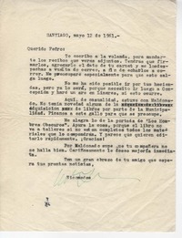 [Carta] 1961 may. 12, Santiago, Chile [a] Pedro Olmos