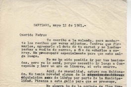 [Carta] 1961 may. 12, Santiago, Chile [a] Pedro Olmos