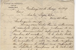 [Carta] 1907 may. 28, Santiago, Chile [a] Carlos Pezoa Véliz