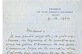 [Carta] 1930 septiembre 9, Allier, Francia [a] Magdalena Petit