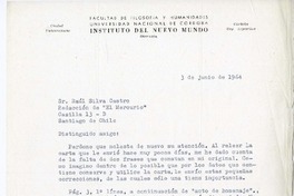 [Carta] 1964 junio 3, Córdoba, Argentina [a] Raúl Silva Castro