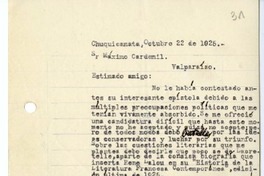 [Carta] 1925 octubre 22, Chuquicamata, Chile [a] Máximo Cardemil