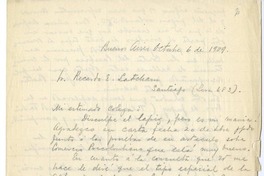 [Carta] 1909 octubre 6, Buenos Aires, Argentina [a] Ricardo E. Latcham.